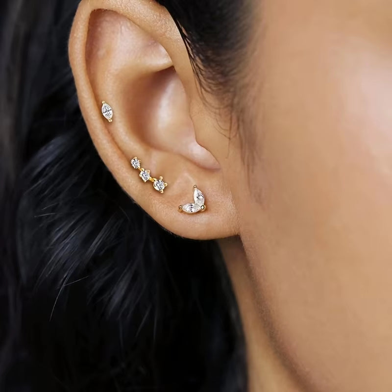 Crystal Dusk Mini Stud Set – Elegant Sparkle for Every Piercing